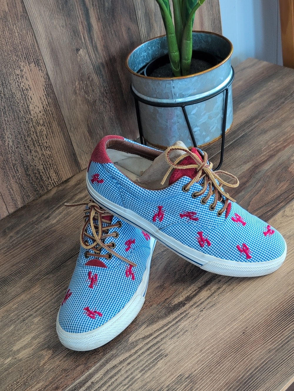 POLO Ralph Lauren Vaughn Gingham Lobster Embroidered lace-up Sneakers 10.5D